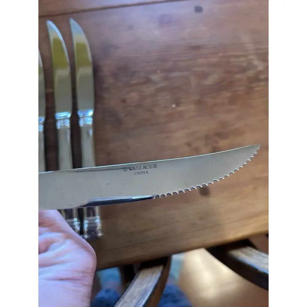 Wallace Zenith‎ Frost Glossy Steak Knife 9.5” Set of 3 heavy stainless steel EUC